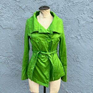 Y2k Cropped Trench Coat Bright Green Size Small